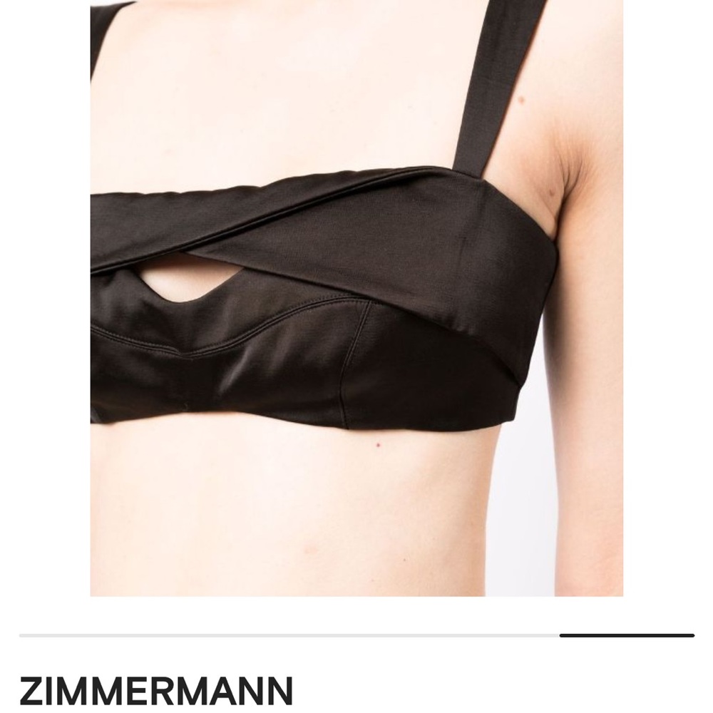 Zimmermann satin wide strap bra top in black. Amazing going out detail!